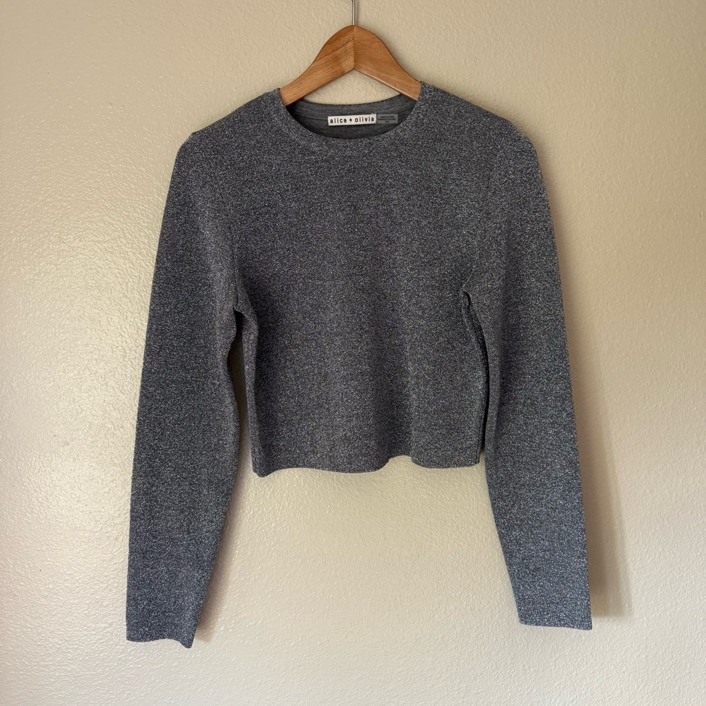 ALICE + OLIVIA Wool Blend Silver Crop Length Sweater